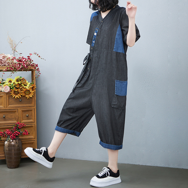 Women’s Fashion Drawstring Denim Jumpsuit