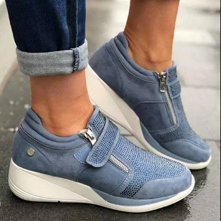 Canvas Shoes Lovely Round Head Thick Bottom Rhinestone Velcro Single Shoes Mary Jane Women’s Style
