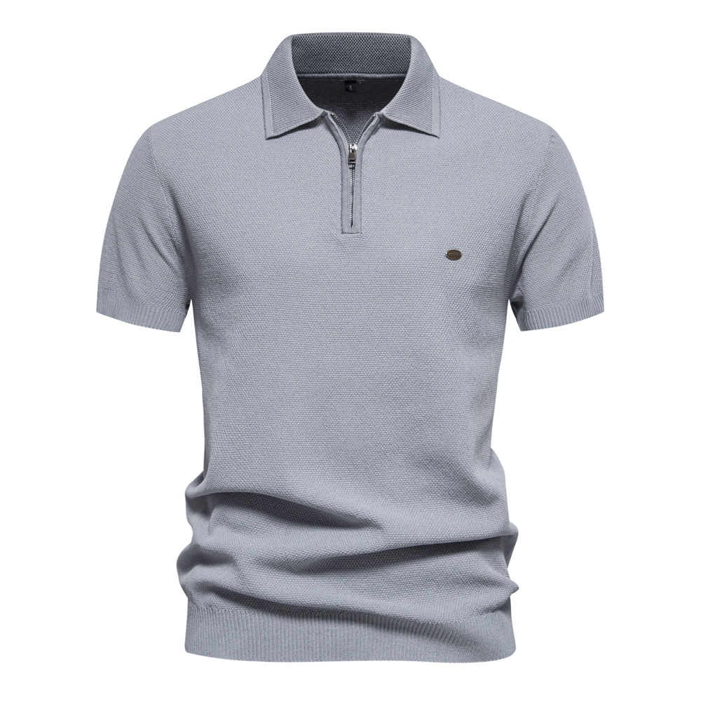 Men’s Lapel Knitted Short Sleeve Solid Color Simple